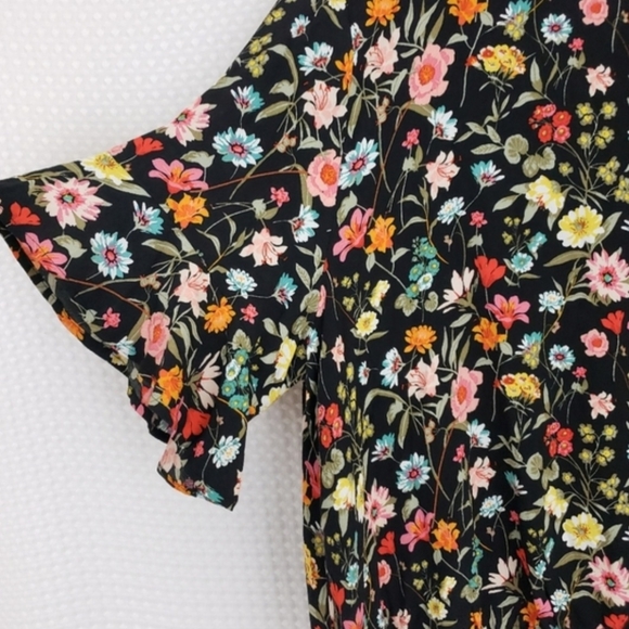 Loft Floral Blouse Lily Bubble Hem Top Black Boho Office Classic Women's Medium - Picture 6 of 10